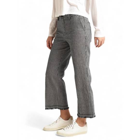 NEW ATM railroad stripe frayed hem pant in indigo white stripe - Picture 2 of 4